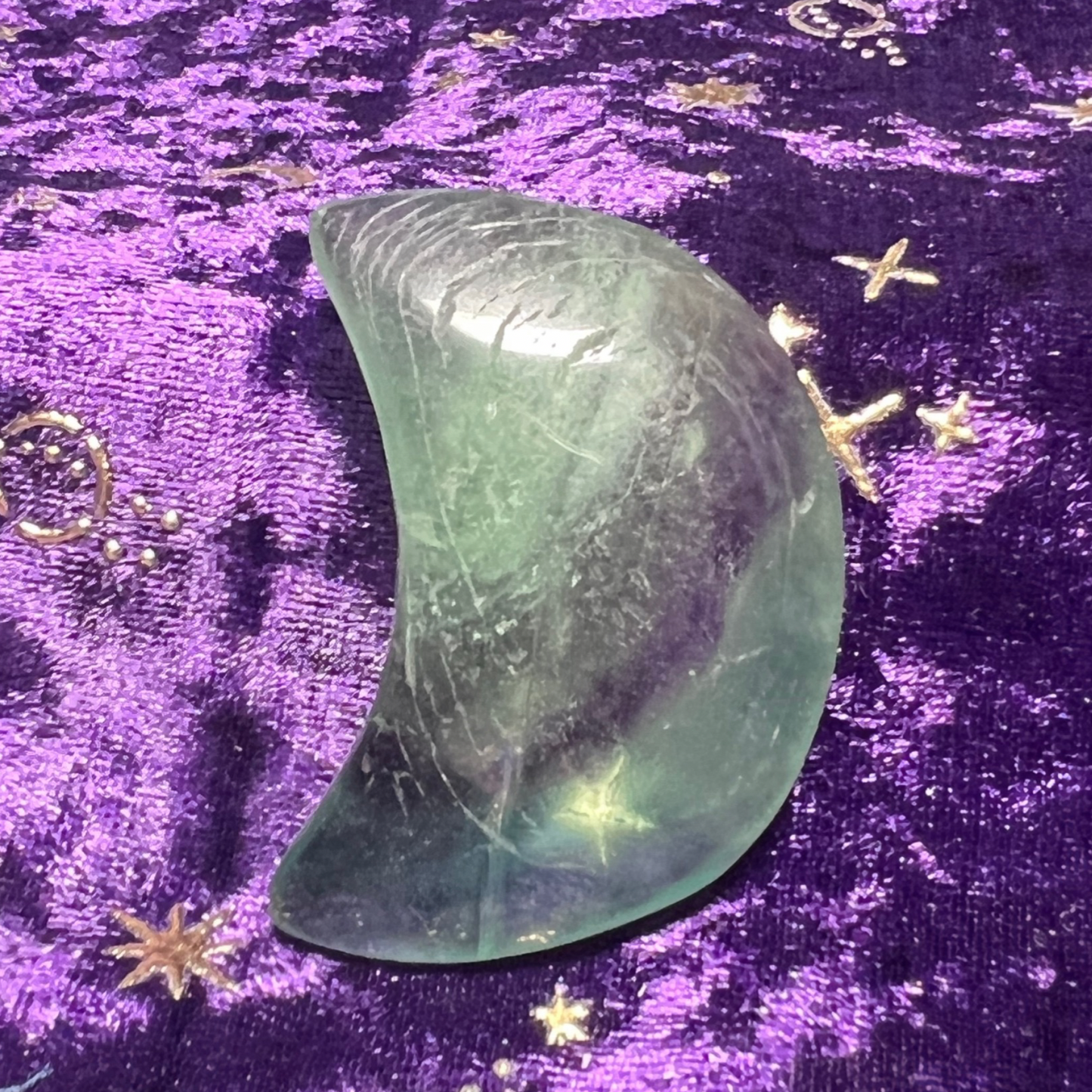 Feather flourite crystal heart and moons